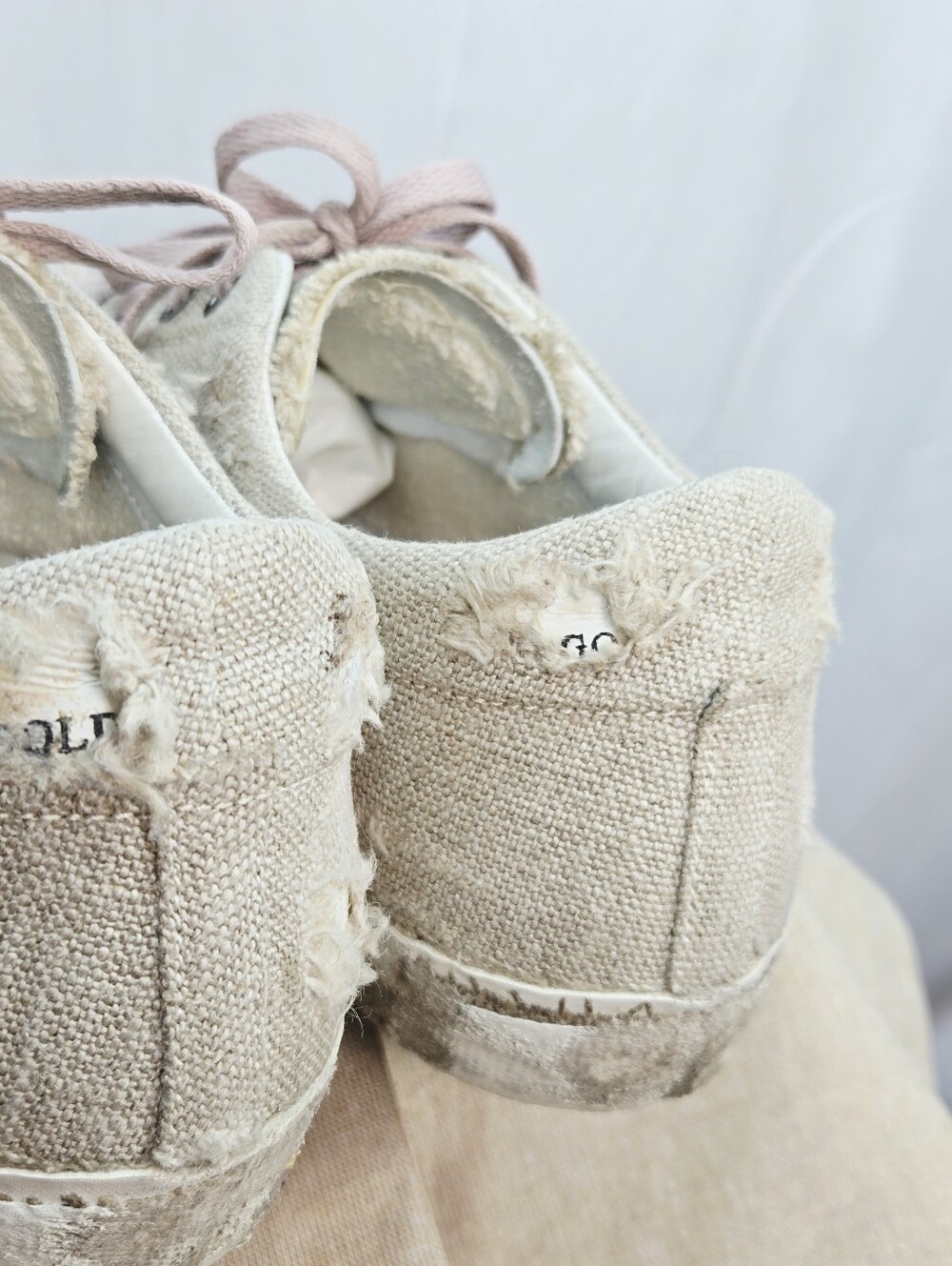 Golden Goose Superstar Distressed Linen Glitter Star Sneakers Pink Laces EU 40 - Picture 16 of 16